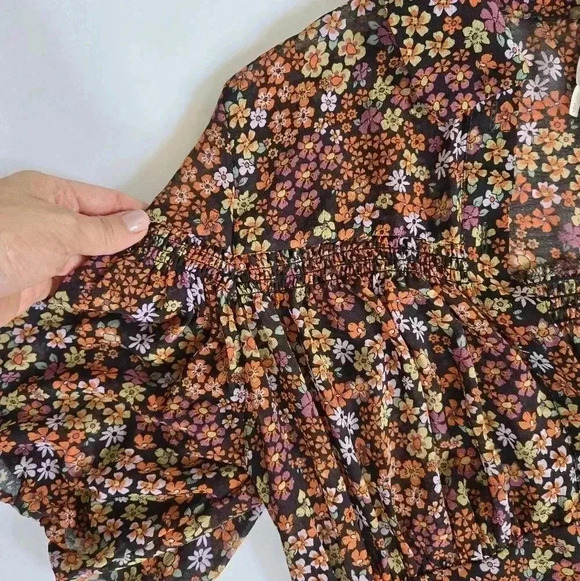 Free people Bonnie shirt dress floral orange button mini dress sz Small - Picture 5 of 11